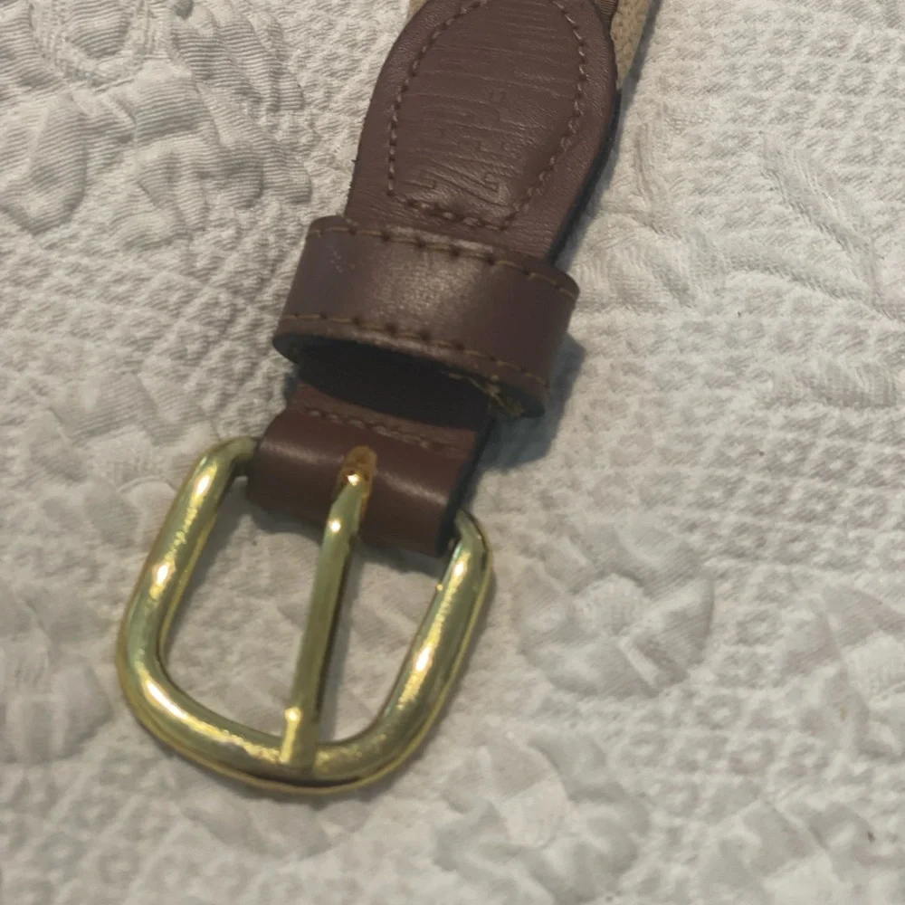 Fish Design Leather-Trim Kids Belt - Brown tan Blue Sz 26 Measure 31 W/O Buckle